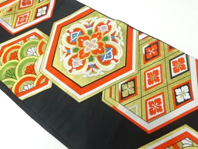 アンティーク　亀甲に古典柄模様織出し袋帯（材料）